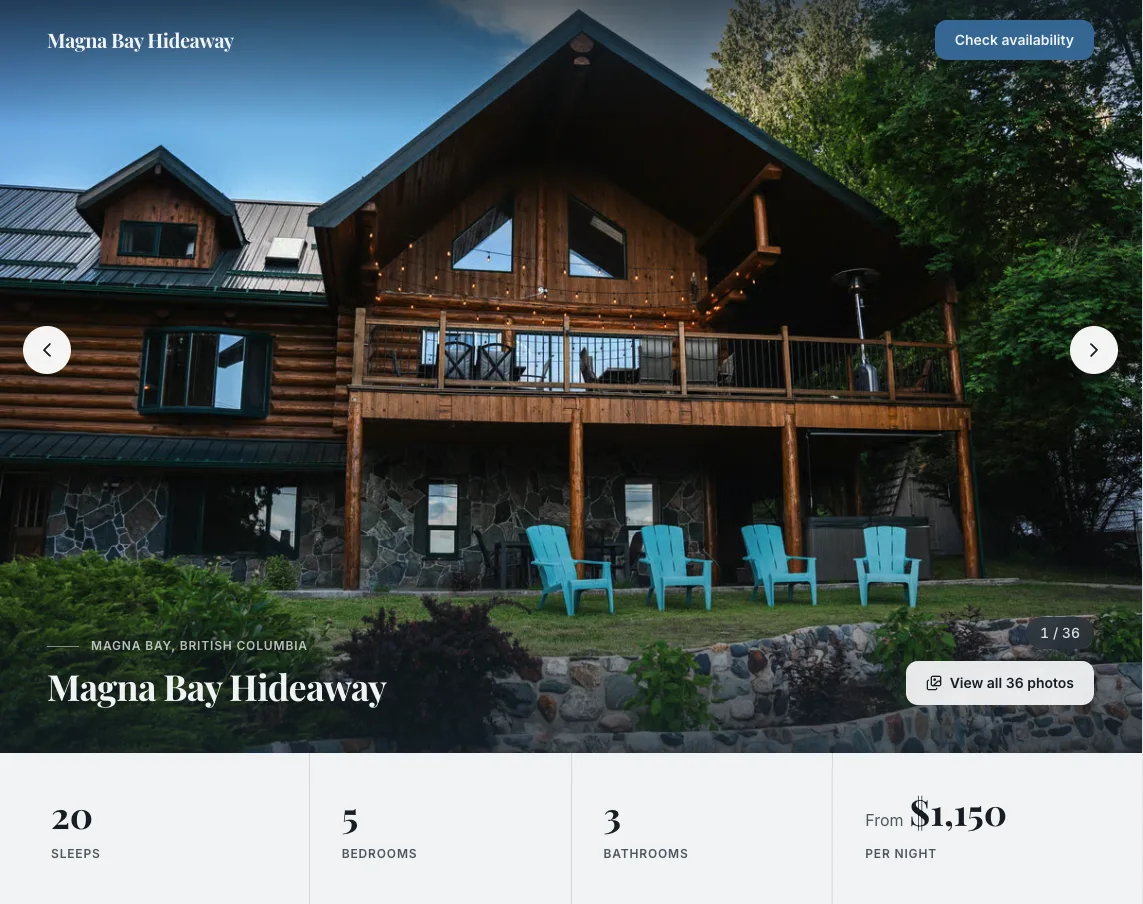Magna Bay Hideaway: Five-bedroom log home that sleeps 20